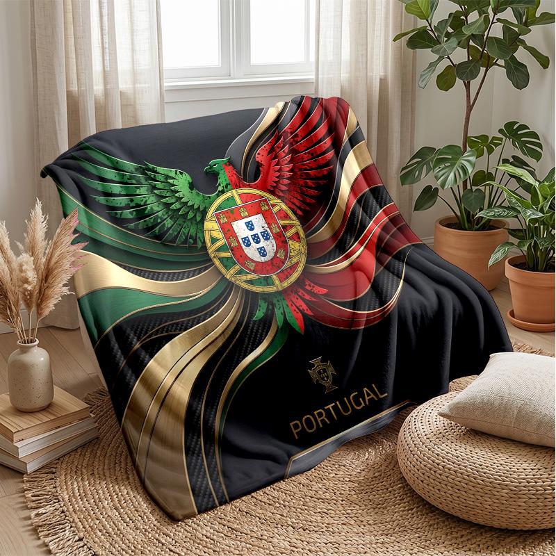 Portugal Football Printed Flannel Blanket Skin Friendly Warm Decorative Throw for Indoor Couch Bed Daily Use