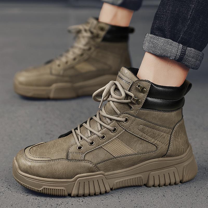 Fashion Men Boots Retro High Top Leather Booties Autumn Winter Platform Boots Outdoor Tooling Men Shoes Botas De Hombre