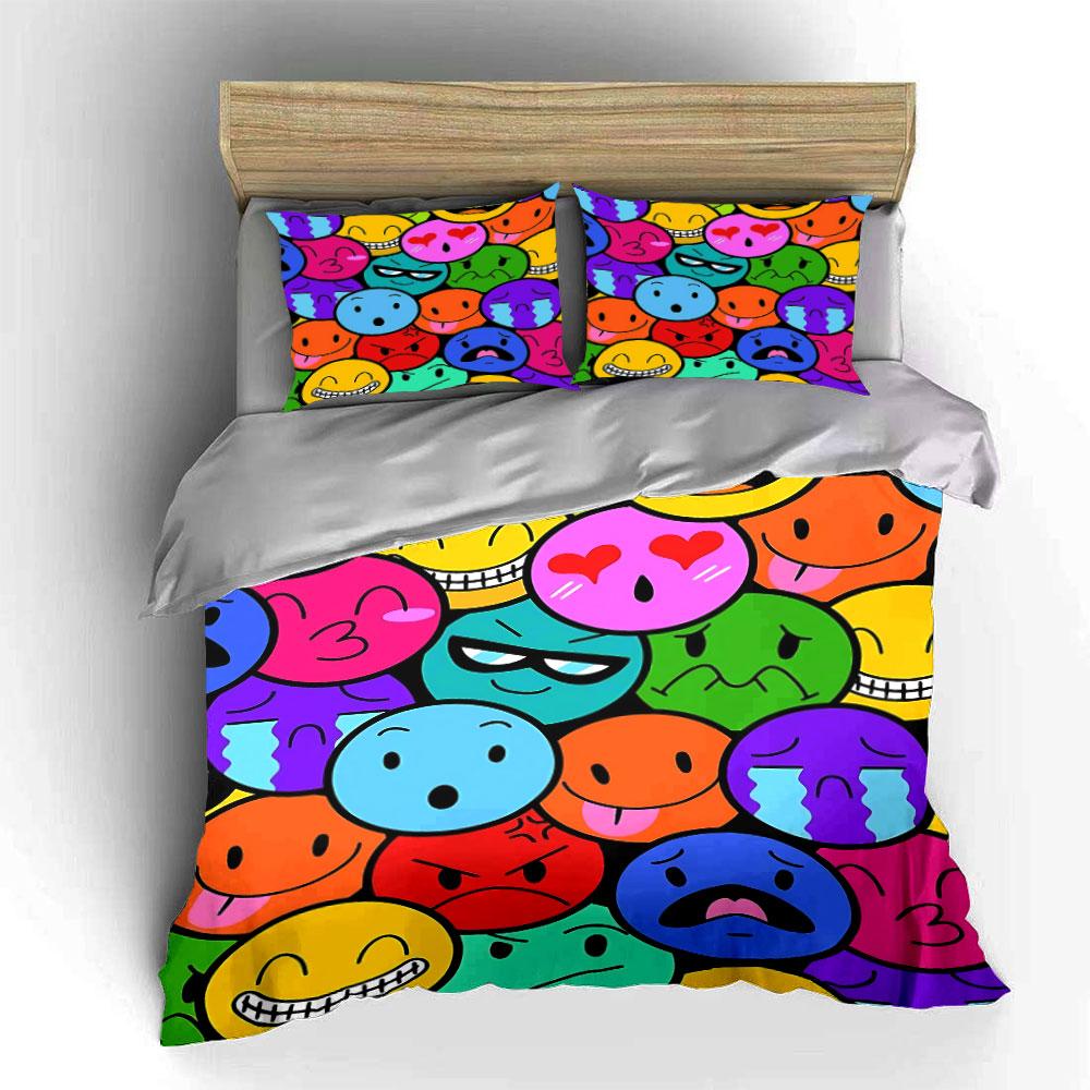 Colorful Emoji Faces Bedding Set Bedding Duvet Cover Set Duvet Cover Pillowcases (1 * Duvet Cover 2 * Pillowcases, without duvet insert)