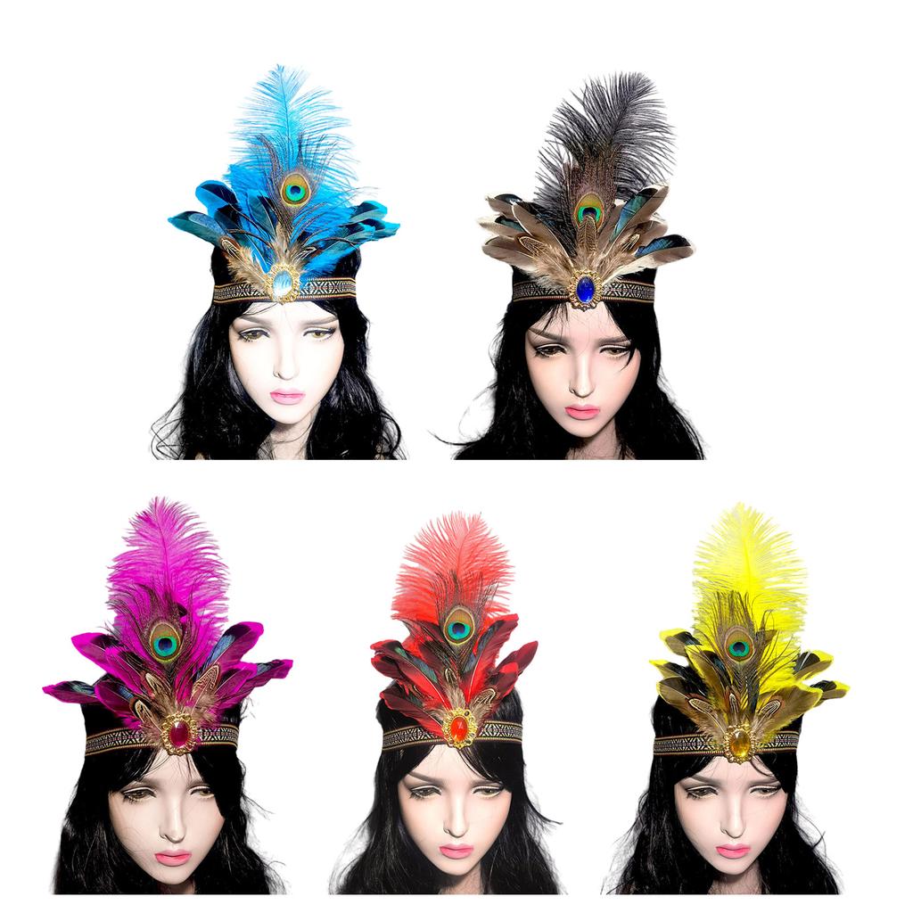 Bohemian Feathered Hairband Carnival Celebration Party Headband Adult Cosplay Hairhoop Ethnic Hairband for Theme Event