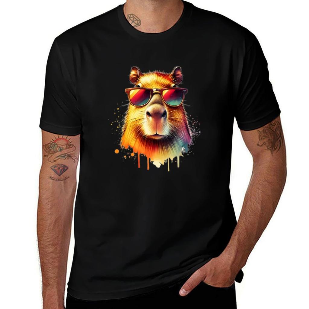 Watercolor Capybara Wearing Sunglasses Tshirt Holiday Party Tshirt For Men