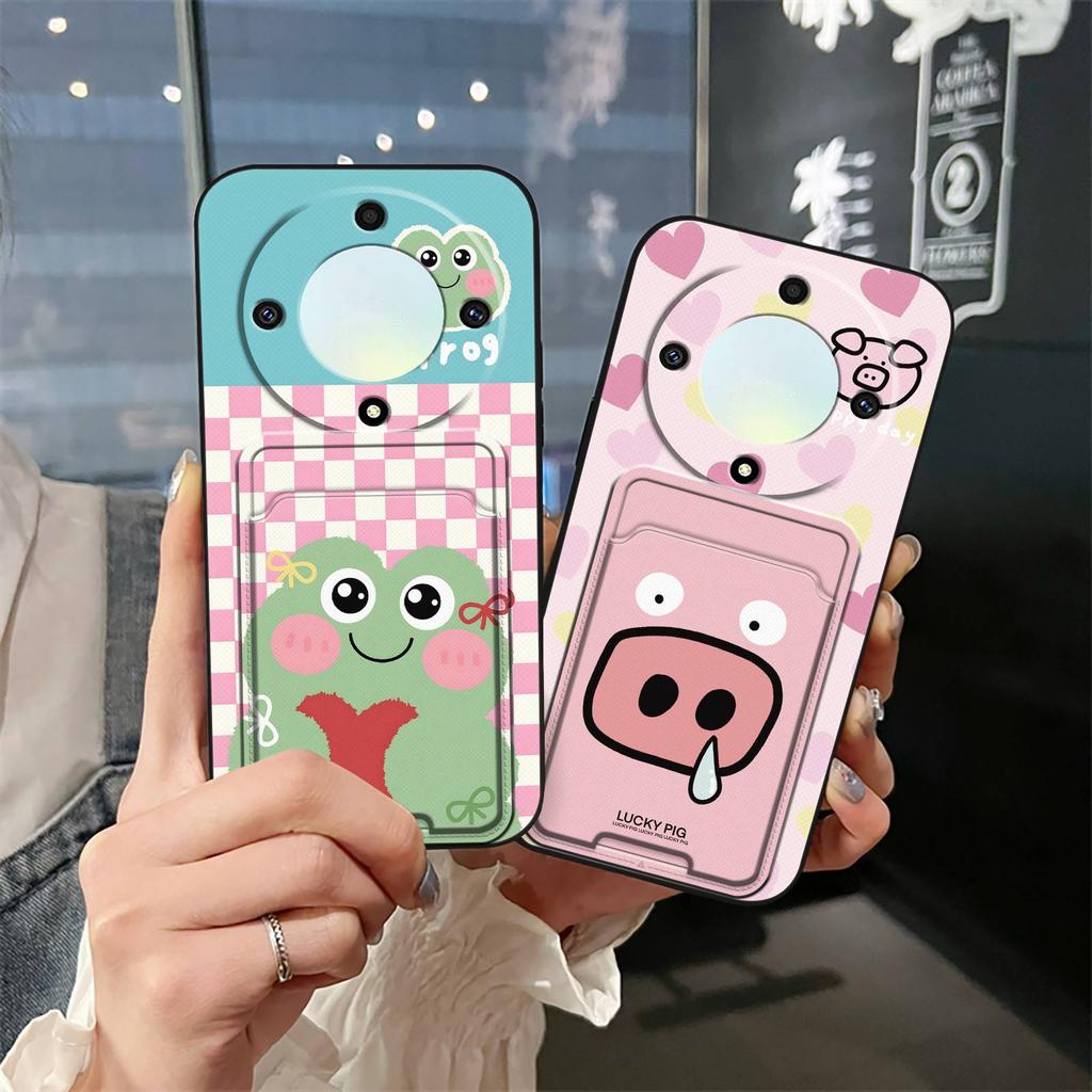 Противоударная задняя крышка Чехол для телефона для Honor X9a 5G/Magic5 Lite Слот для карт Грязеотталкивающий Защитный силиконовый Кармашек для карт Милый