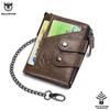 Quality Genuine Leather Men Wallet Brand Zipper Man Purse Vintage Cow Leather Male Card Coin Bag with Iron Chain