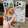 Цветной чехол-кошелек с принтом бабочек из кожи со шнурком для iPhone 18 Pro Max Гибридный противоскользящий мягкий чехол из ТПУ+ПУ для iPhone 17 16 15 14 13 Pro Max