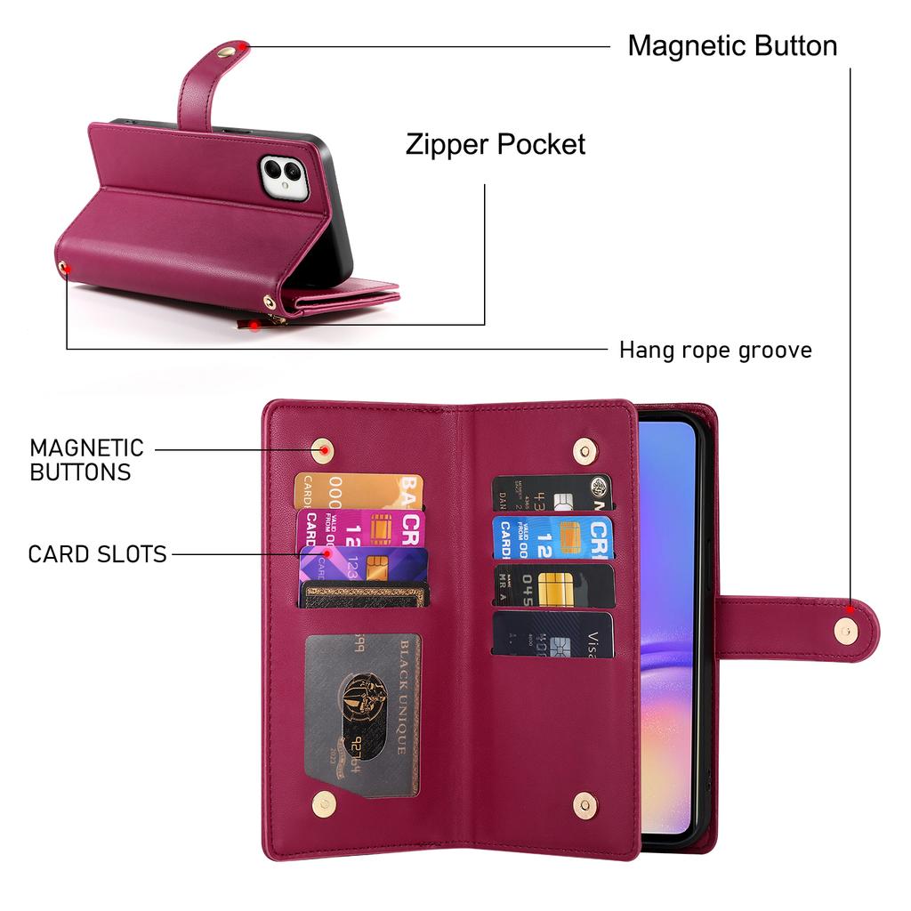 DF-011 For Samsung Galaxy A05 4G Case Zipper Pocket Flip Leather Phone Cover with Shoulder Strap