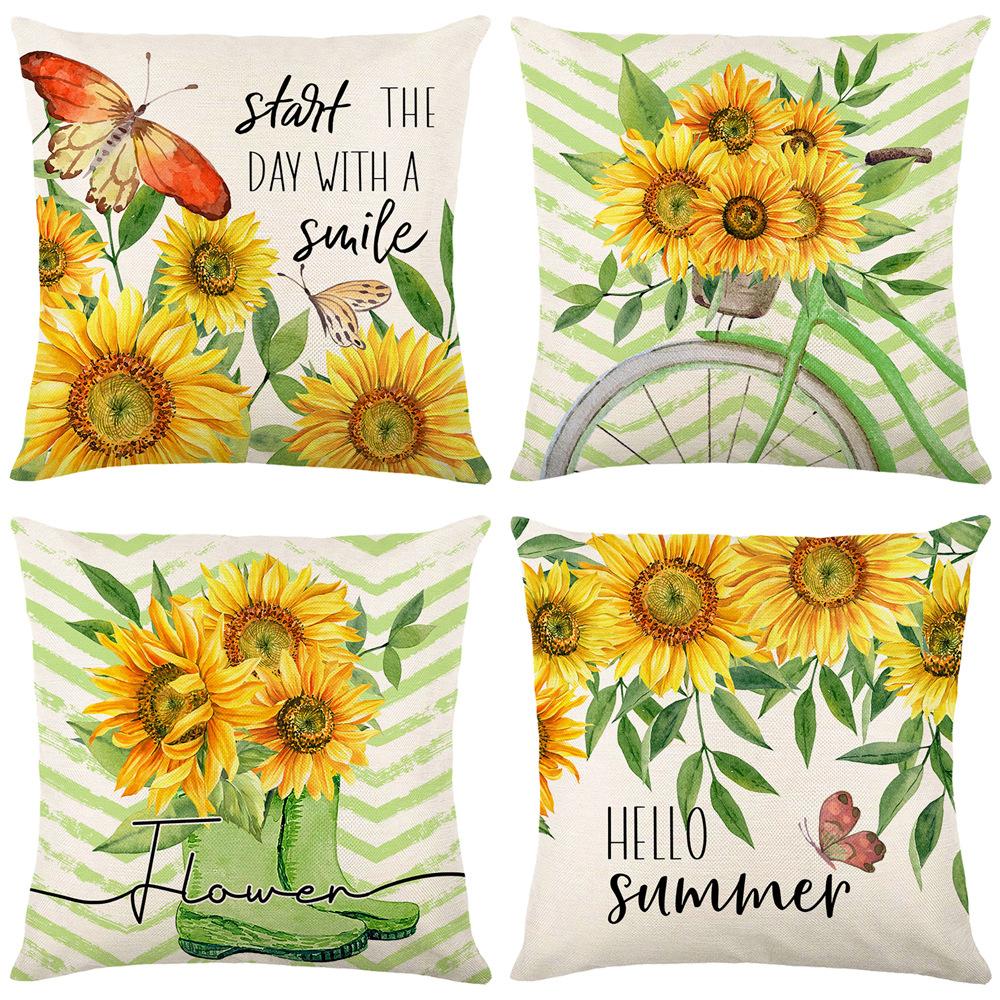 Summer Sunflower Pillow Cover Polyester Printed Living Room Sofa Decorative Cushion Cover Bedroom Pillow