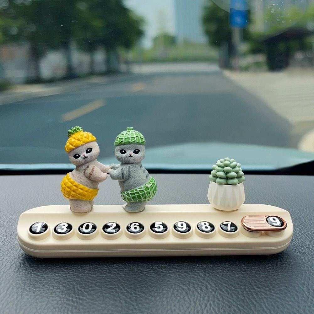 Creative Car Dashboard Ornament Fruit Dance Cat Car Temporary Stop Sign Moving License Plate