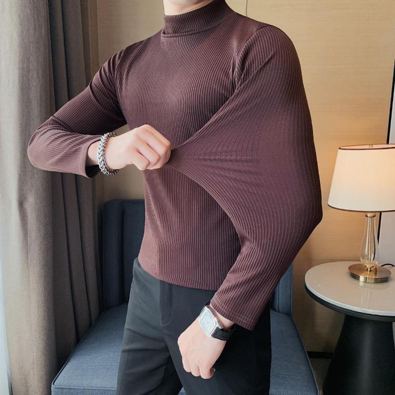 Смарт-кэжуал осенняя новая мужская однотонная рубашка с высоким воротником и лацканами, простая модная облегающая рубашка с длинным рукавом, футболки, топы