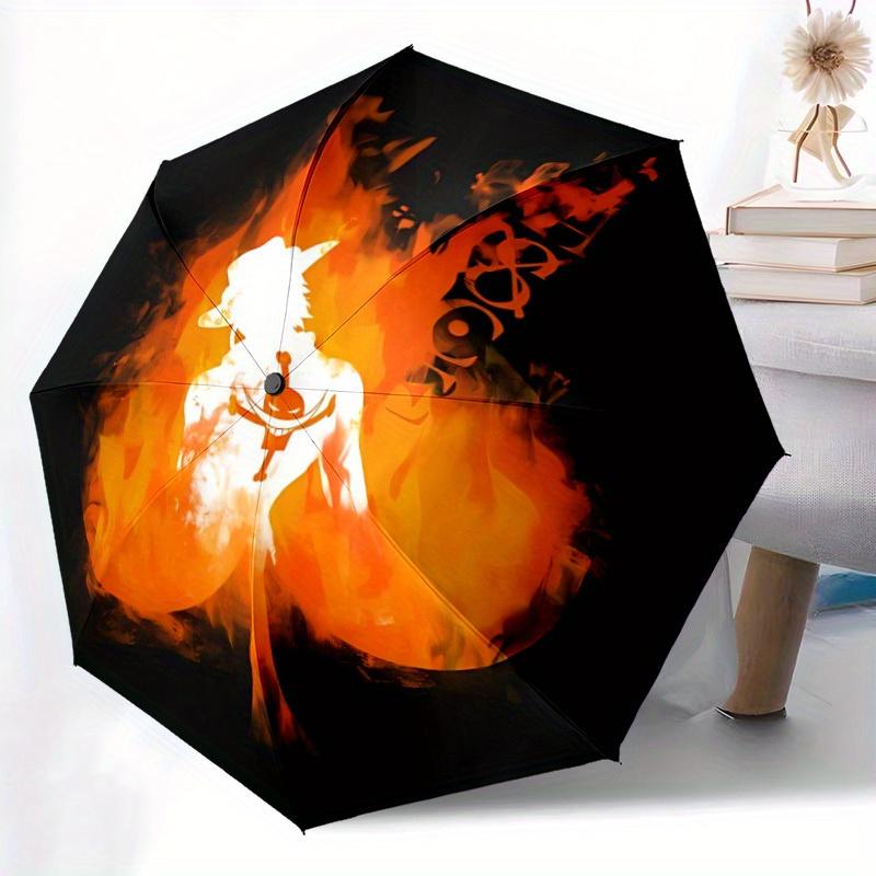 Складной ветрозащитный зонт-автомат One Piece Портгас·Д·Эйс с прочным железным каркасом, портативный компактный дорожный зонт для использования в любое время года, для вечеринок