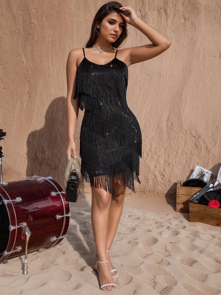 Платье-футляр Rose Beauty с бахромой и пайетками