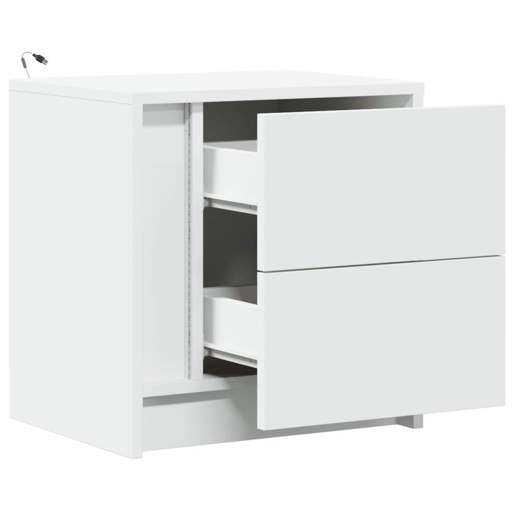 Nightstands with LED Lights 2 pcs White Particleboard