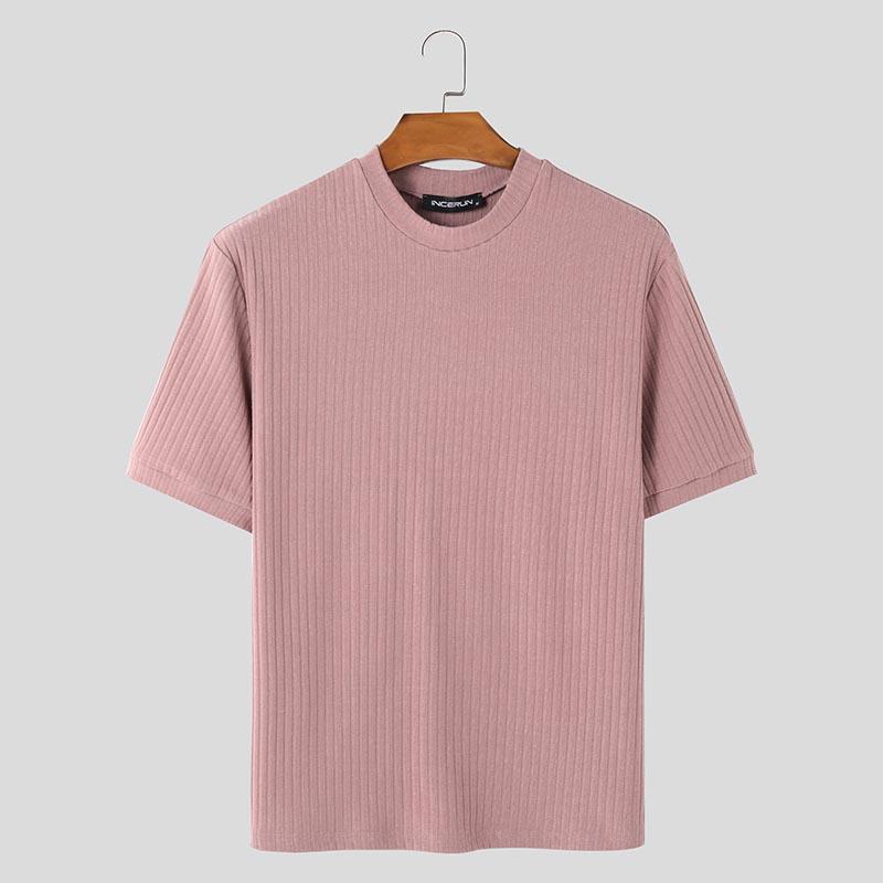 INCERUN Летние мужские повседневные обтягивающие топы с коротким рукавом в полоску футболки