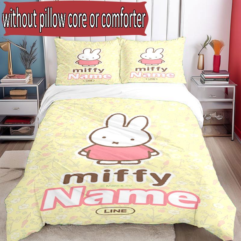 3pcs Duvet Cover Set (1*Duvet Cover + 2*Pillowcase, Without Core), Custom Name Miffy Pattern Bedding Set, Home Bedroom Decor Gift