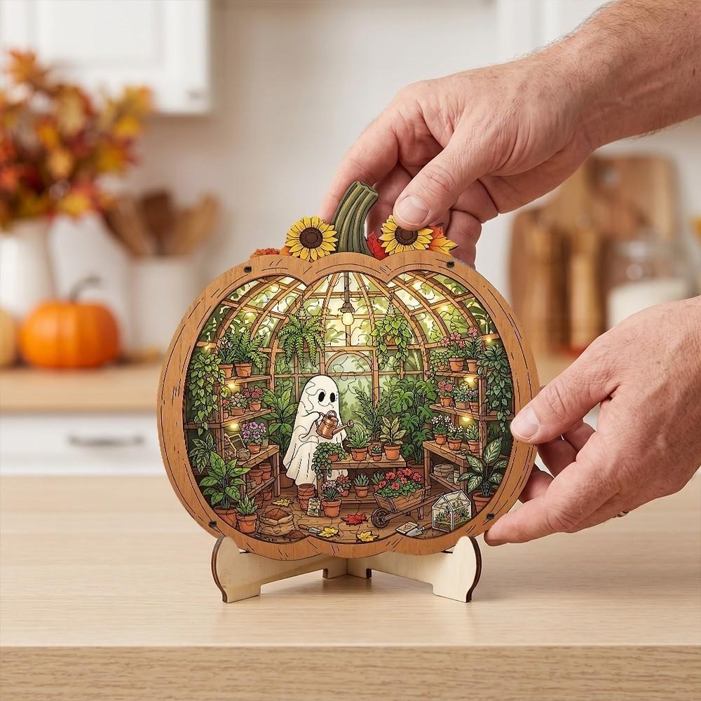 Wooden Desktop Decoration 2D Flat Halloween Decorative Plate Gifts Pumpkin Ornament Indoor Decor