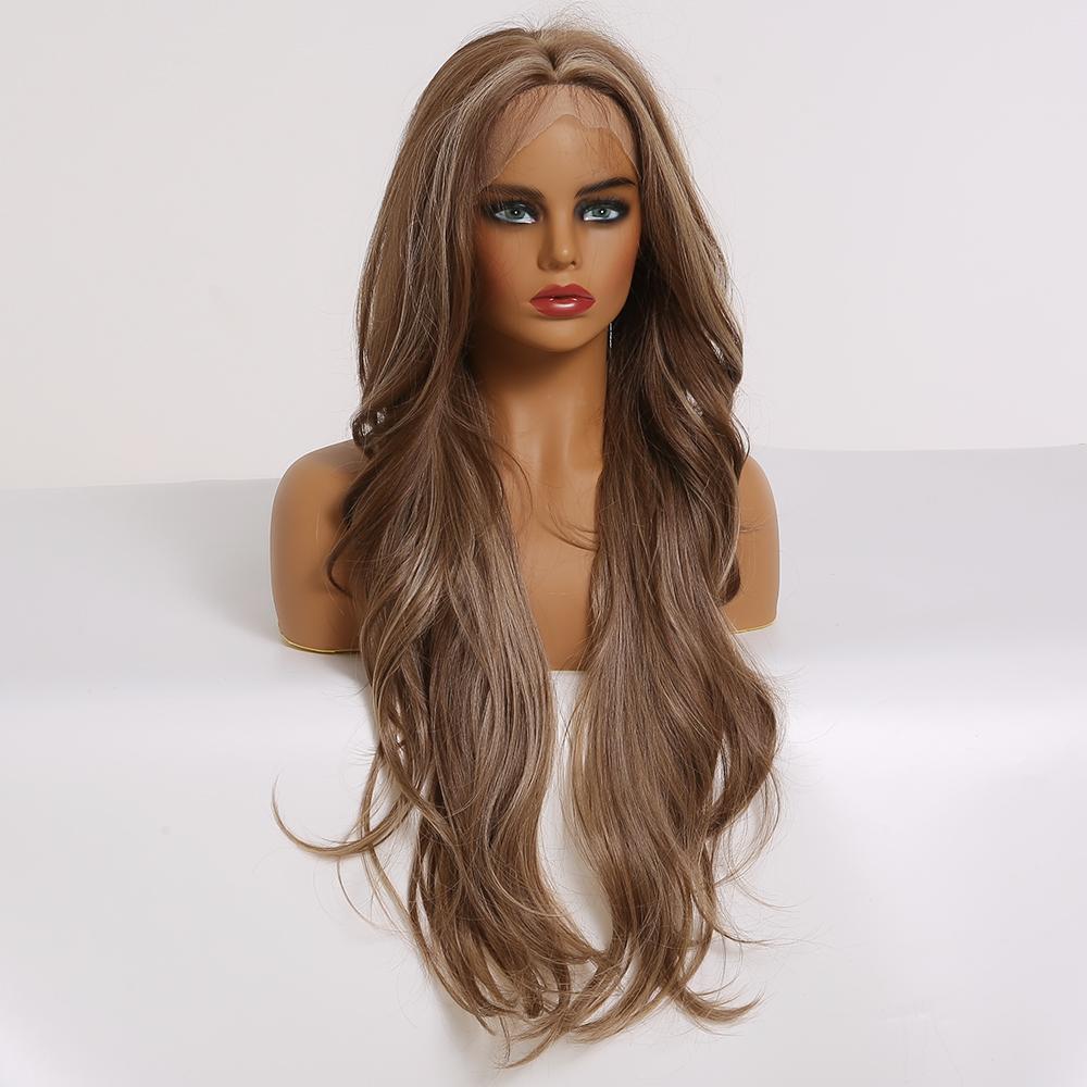 ALAN EATON 13x6 кружевные передние парики синтетические длинные волнистые коричневые парики парик для вечеринки для белых женщин синтетический термостойкий