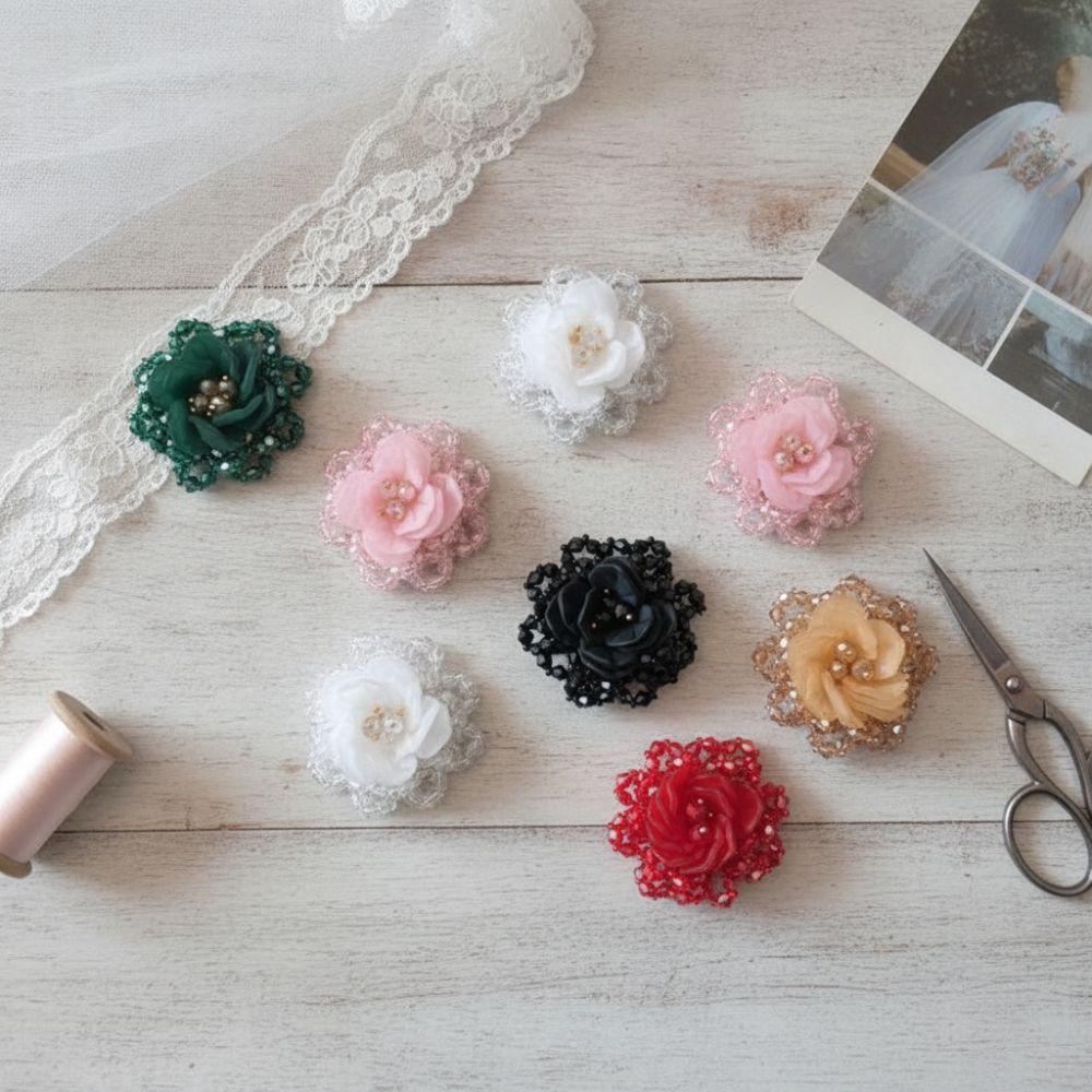 Sweet Rhinestone Beaded Patches Colorful Woven Texture Flower Beaded Sewing Decoration