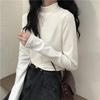 Women's White Half-Turtleneck Slim Long-Sleeve Shirt for Autumn/Winter