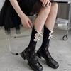 Lolita Ik Hollow Socks Women'S Spring And Summer Thin Sweet Medium Tube Socks Double Lace Bow Calf Socks