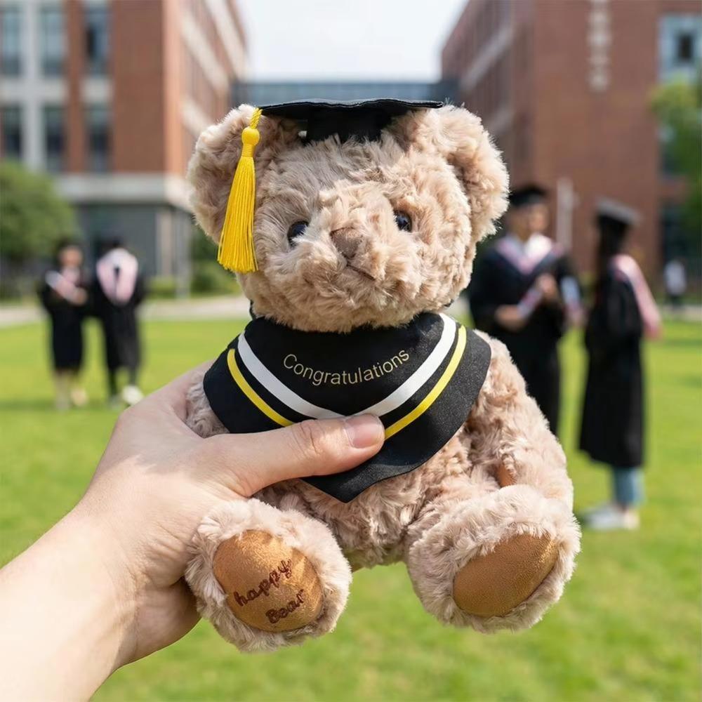 20cm Graduation Plush Toy with Doctoral Cap Cute Sitting Bear Stuffed Animal Kawaii Graduation Season Gift for Friend