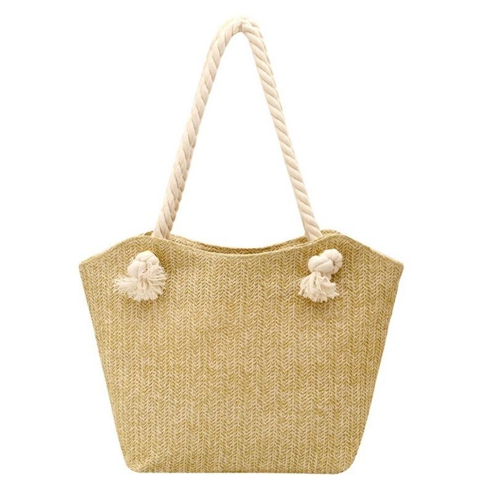 Solid Color Beach Handbag Bohemian Underarm Shoulder Bag Elegant Straw Tote Bag  Summer