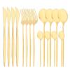 16pcs Upscale Black Gold Complete Dinnerware Set Stainless Steel Tableware Set Knife Fork Coffee Spoon Flatware Set Cutlery Set
