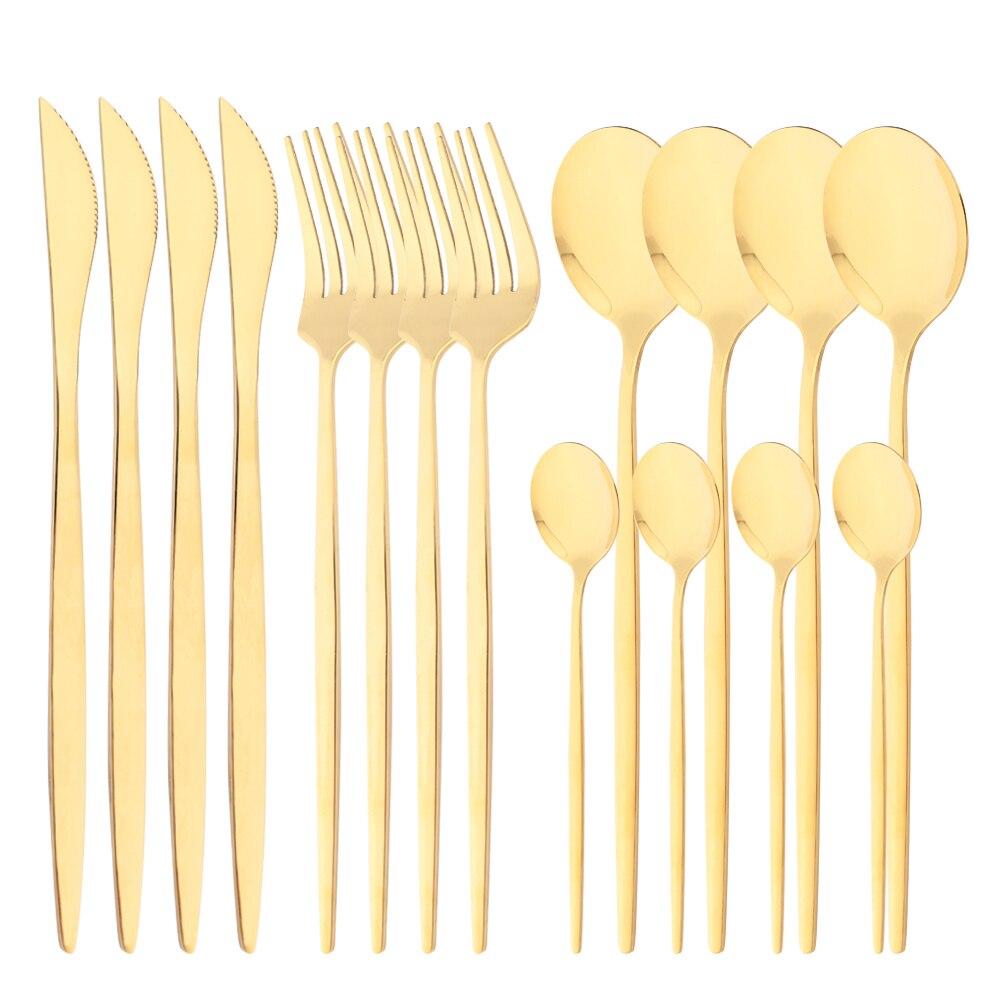 16pcs Upscale Black Gold Complete Dinnerware Set Stainless Steel Tableware Set Knife Fork Coffee Spoon Flatware Set Cutlery Set