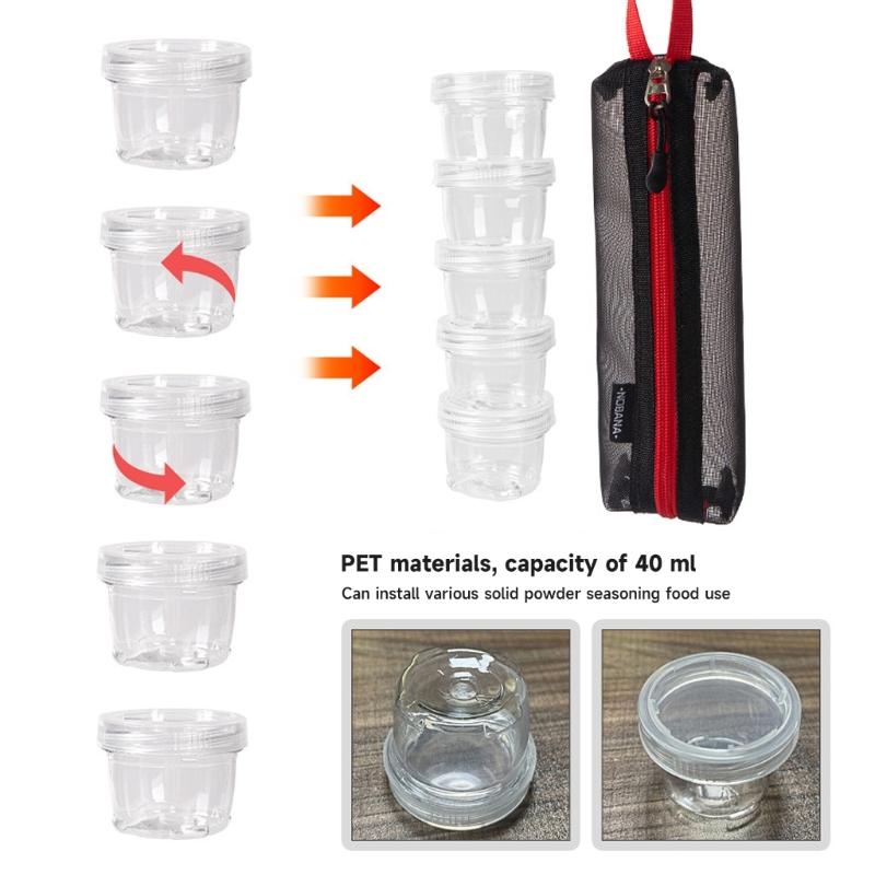 Набор из 5 штук уличных портативных соединяемых бутылочек для приправ, для кемпинга, пикников, рыбалки, барбекю, коробка для приправ, сохраняет специи сухими