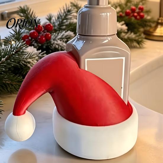 Holiday Hand Sanitizer Ornaments 3D Printed Santa Hat Soap Dispenser Holder, Decorative Bottle Cute Desktop Christmas Decor Cover, Red And White