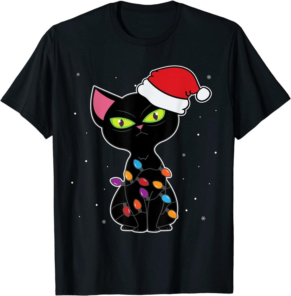 NEW LIMITED! Funny Black Cat Christmas lights Jolly Christmas Tee - MADE IN USA