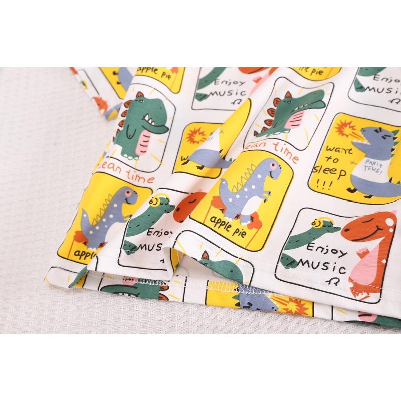 Комплект детской одежды, летняя дышащая футболка с рисунком динозавра для мальчика, полный принт, шорты с короткими рукавами и эластичной резинкой на талии, комплекты топ + шорты