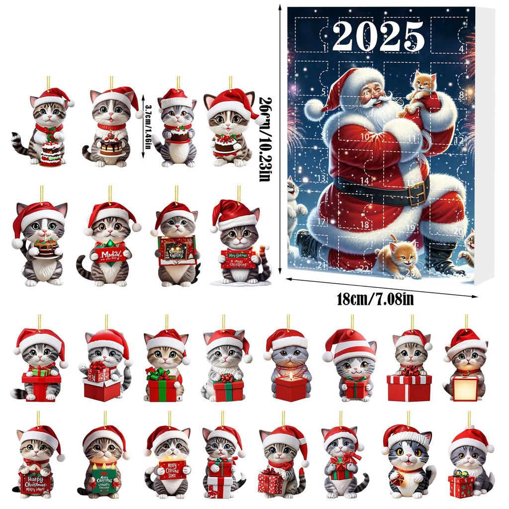 Рождественский календарь с кошачьим мотивом, акриловое украшение для праздничных торжеств