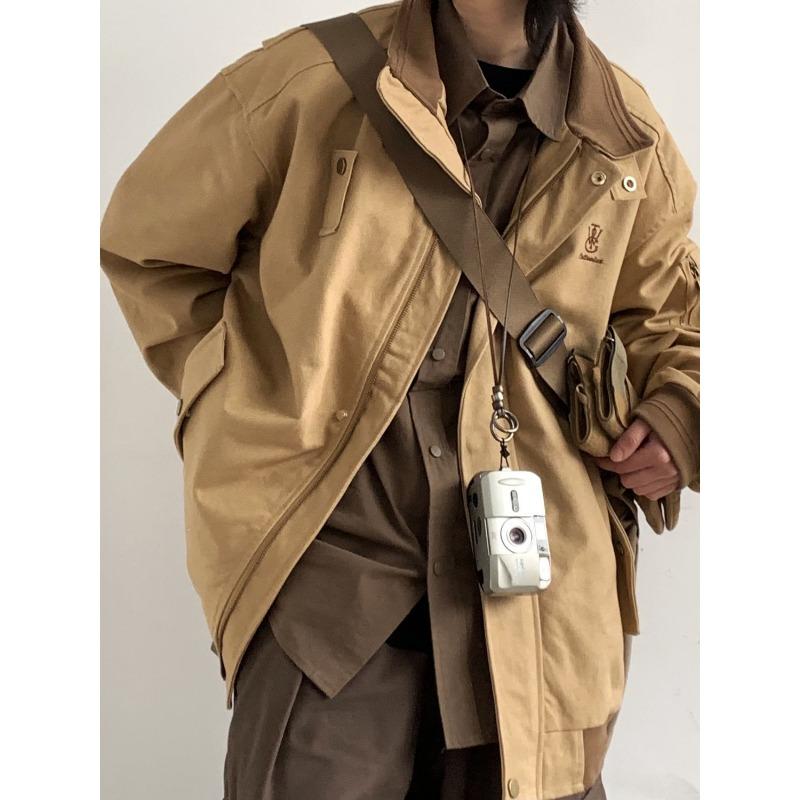 Autumn Oversize Bomber Jacket Men Vintage Baggy Coat Fashion Korean Streetwear Zip Up Outerwear Clothing Tops Male