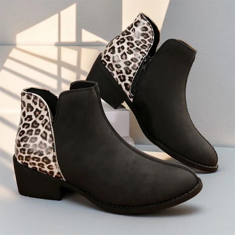 Spring and Autumn Fashion Women's Retro Women's Short Boots Casual Leopard Print Short Boots Comfortable Women's Boots