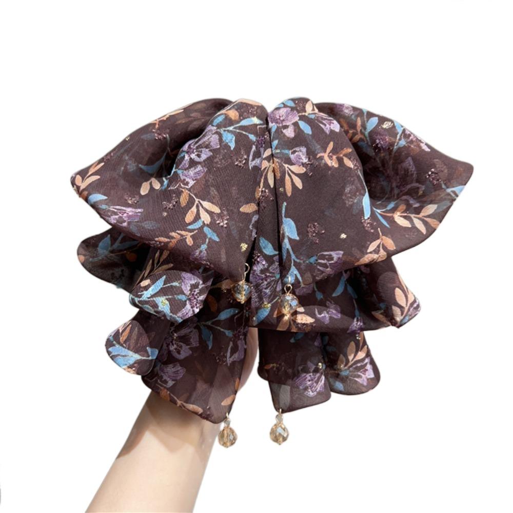 French Style Chiffon Hair Claw Large Women Hair Grab Clip Crystal Bow Shark Clip  Daily