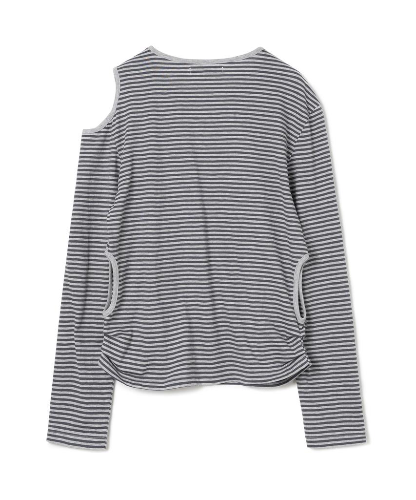 MILLO WOMEN Cutout Striped T-Shirt [Melange Gray]