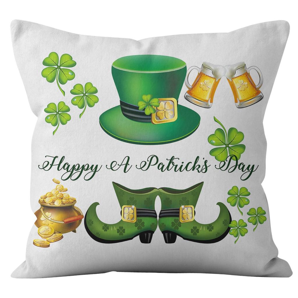 Home Cushion Cover St. Patrick's Day Pillowcase Four-leaf Clover Plaid Sofa Cushion Cover