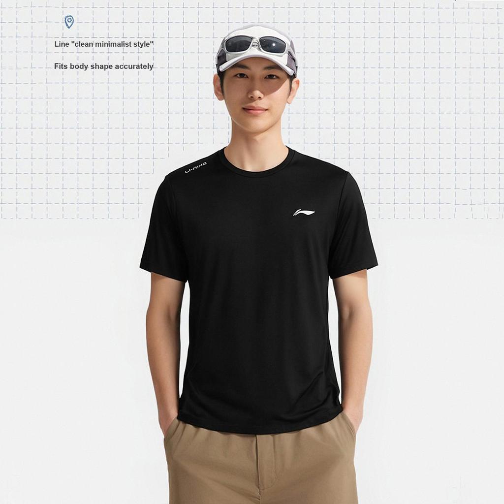 Li-Ning Модная универсальная дышащая удобная футболка с коротким рукавом мужская черная ATSW831-1