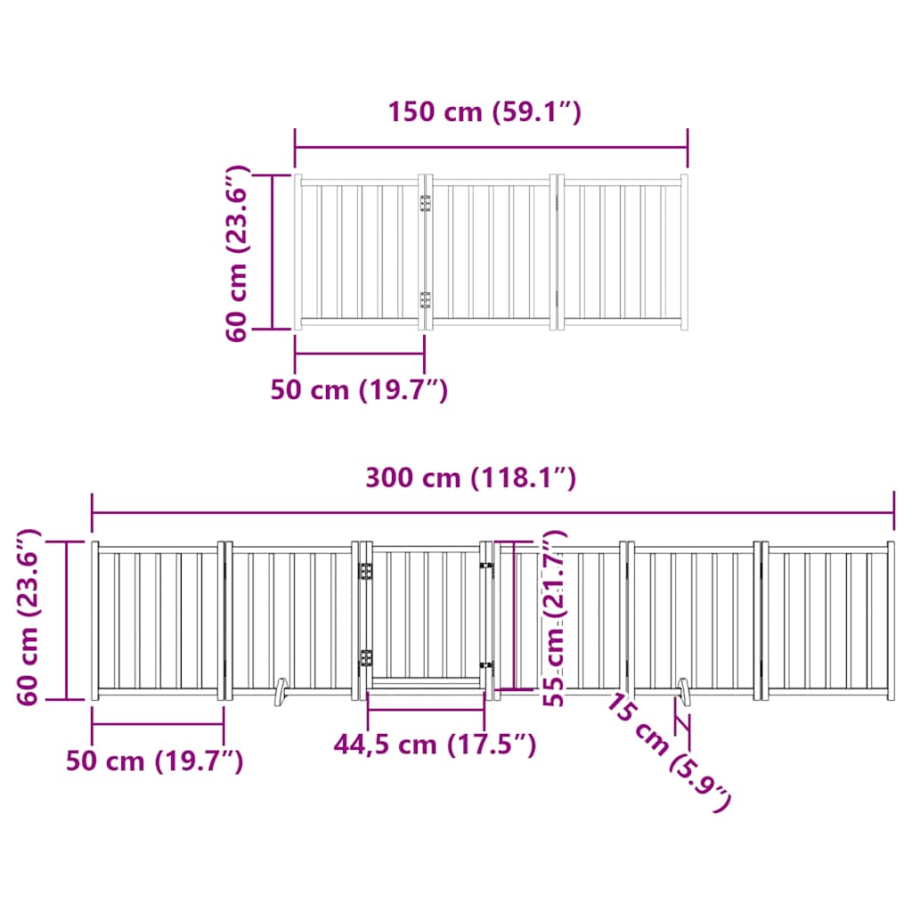 9 Piece Foldable Black Dog Gate 450 cm Poplar Wood