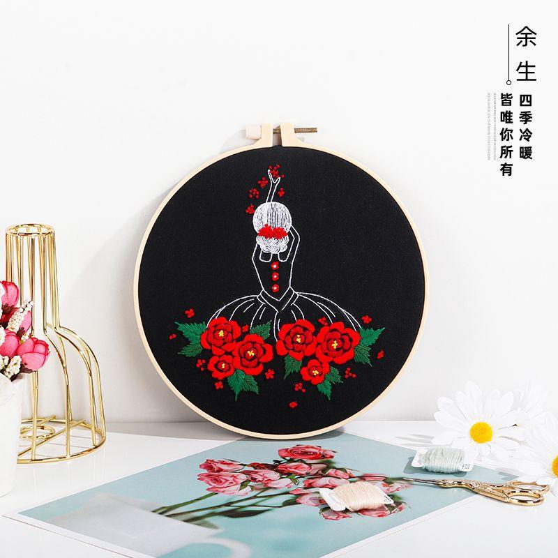 Новая сумка с материалами для ручной вышивки DIY, Простой европейский рисунок девочки на спине, Набор для вышивания (игла и нитки)