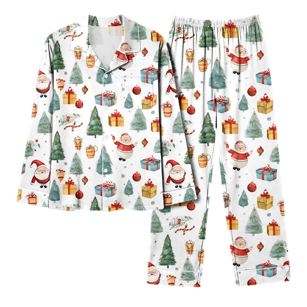 Женский повседневный модный комплект для дома с длинным рукавом и брюками с рождественским принтом