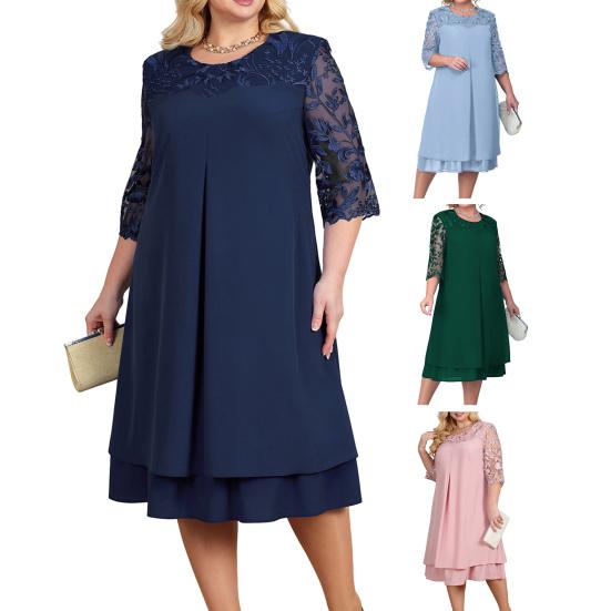 Женское осенне-весеннее платье, прозрачное сетчатое платье с круглым вырезом, большие размеры, лоскутное платье с аппликацией в виде листьев и аппликацией с половиной рукавом, элегантное платье миди для выпускного вечера