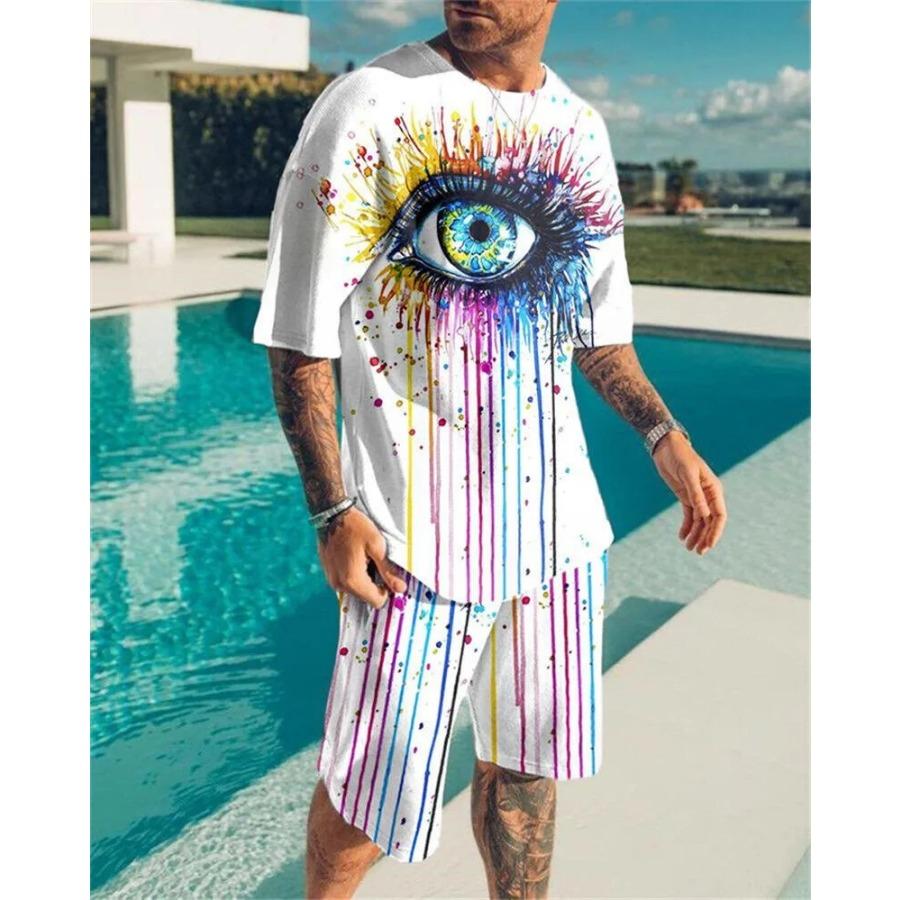 Новый летний 3D геометрический узор с принтом, повседневный походный спортивный мужской костюм, футболка с короткими рукавами + уличные шорты, комплект из двух предметов