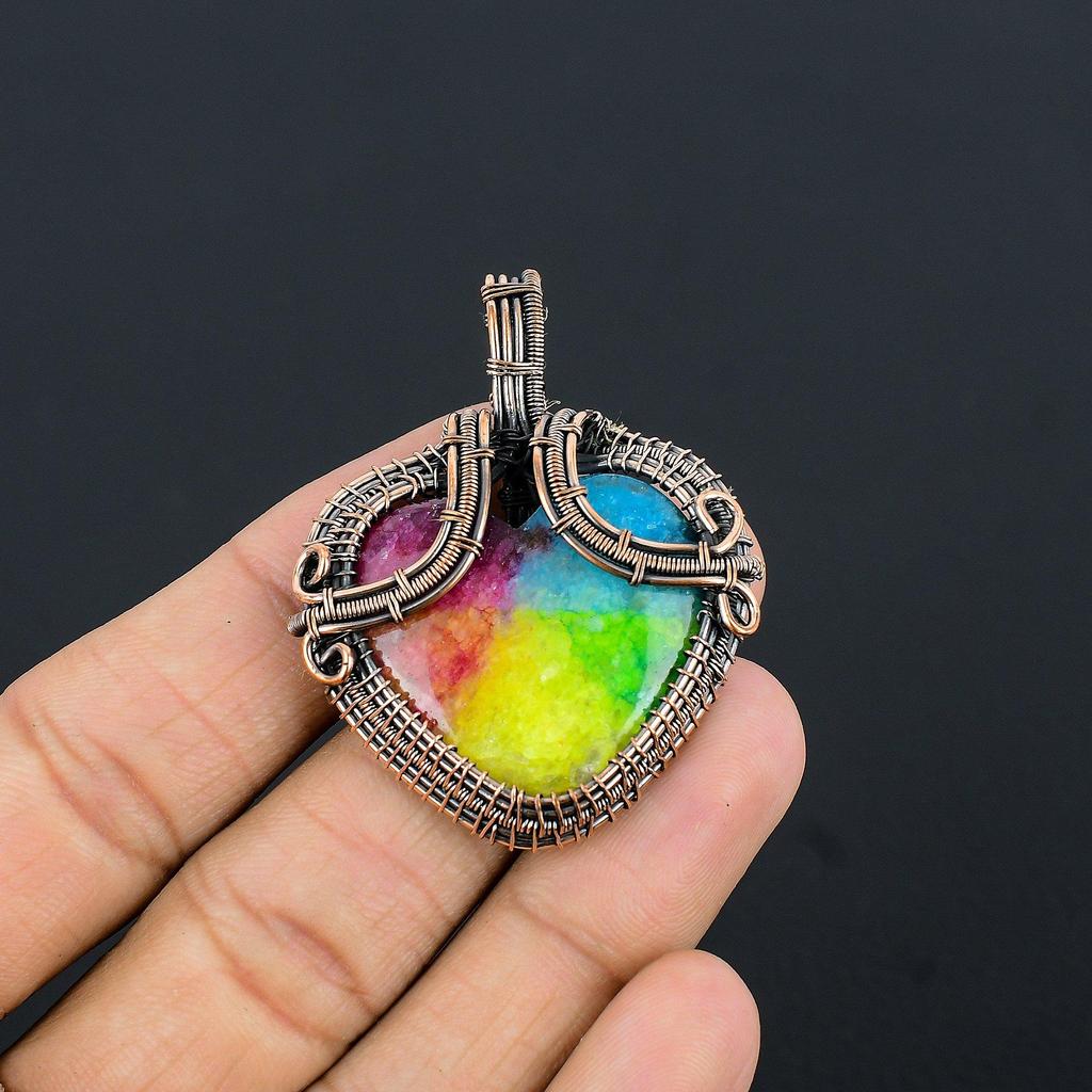 Rainbow Solar Quartz 999 Copper Wire Wrapped Pendant, Handmade Gemstone Pendant Jewelry, Gifts For Wife Brand New Pendant