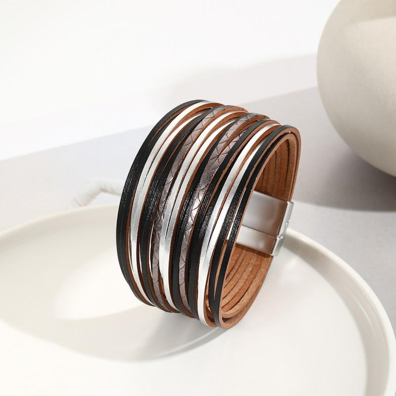 Multi-Strand Gradient Leather Bracelet Women With Magnetic Clasp PU Wristband In Fashionable Colors