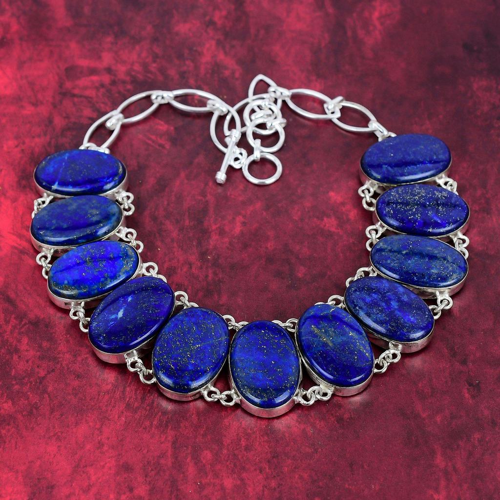 Lapis Lazuli Gemstone Jewelry, 925 Solid Sterling Silver Bracelet&necklace Jewelry Set For Her, Gorgeous Handmade Big Silver Set For Women