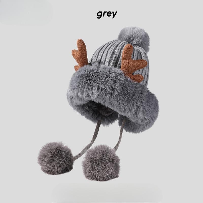 Милая плюшевая вязаная шапка из рогов оленя на осень-зиму из трех шерстяных клубков пряжи, простая модная теплая шапка для женщин