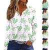Women's Fashion Casual Printed V-neck Long Sleeve Button Up T-shirt Top
