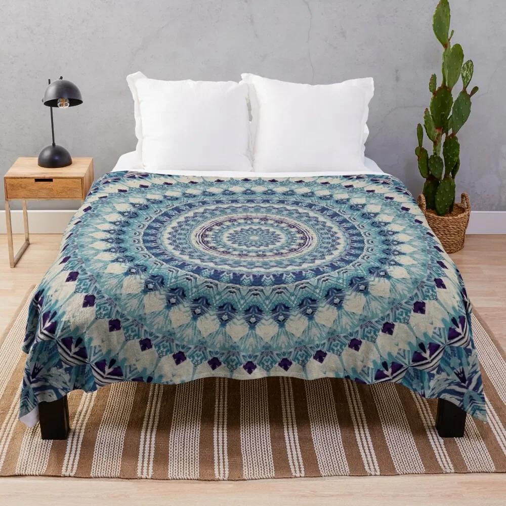 Mandala Throw Blanket Flannel Colourful Flower Pink Yellow Blue Boho Style Soft Warm Lightweight For Bed Sofa Couch King Queen