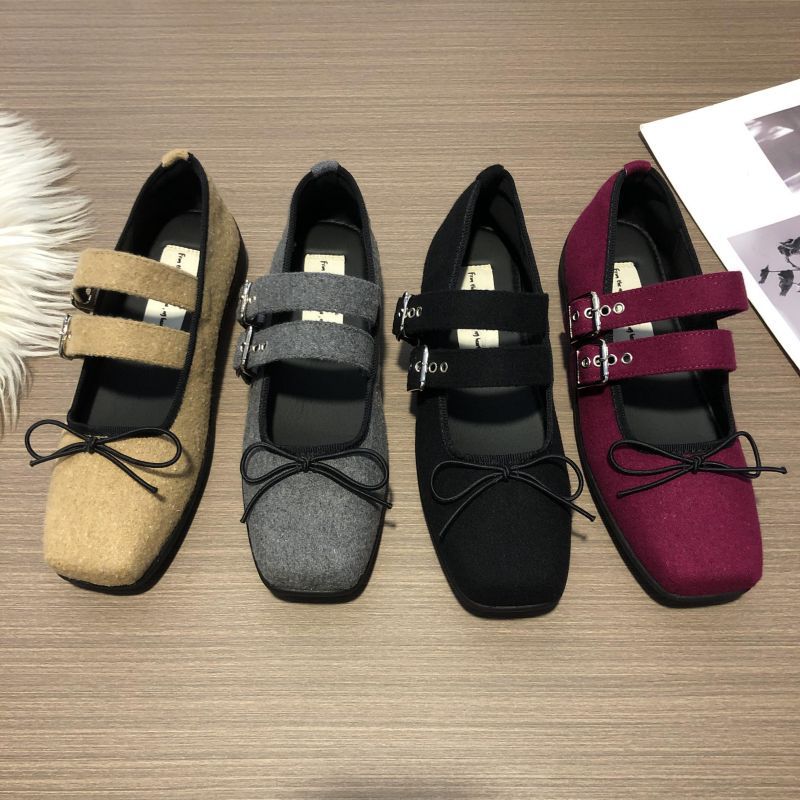 French Flat-Soled Ballet Style Shallow Mouth Single Shoes Women'S Soft-Soled One-Button Mary Jane Shoes