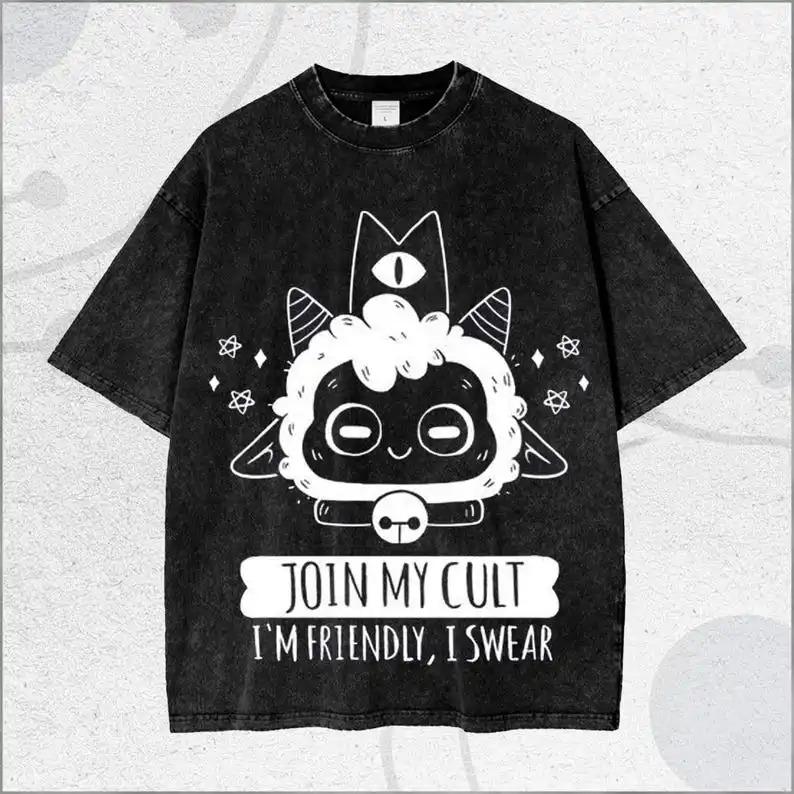 Cult of the Lamb Постиранная футболка Личность Одежда Подходит для всех сезонов Большой размер Унисекс Уличная одежда высокое качество горячий продукт